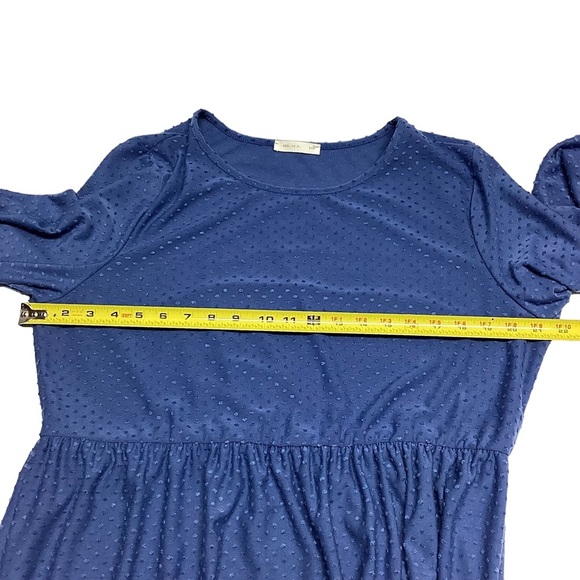 Reb in J Dress Slate Blue Swiss Dot Mid Length Tiered Skirt Long Sleeve Size L - Picture 8 of 14